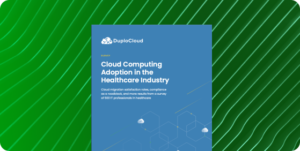 A cover for the ebook "Cloud Computing Adoption in the Healthcare Industry" on a green backdrop.